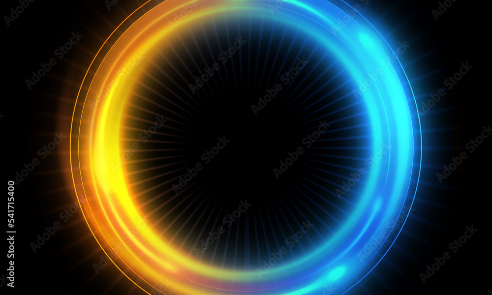 Fototapeta premium Circle light effect. Neon glowing circle with light rays. Frame isolated on black background
