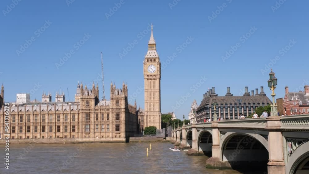 View of London, Houses of Parliament building with Big Ben. British history, Palace of Westminster, river bank. View of London, Houses of Parliament building with Big Ben. British history, Palace of Westminster, river bank.