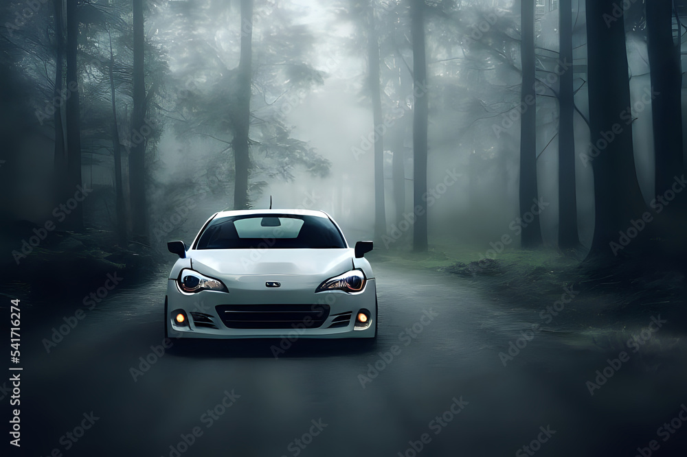 White super car in the forest White super car in the forest