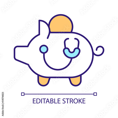 Saving money for treatment RGB color icon. Healthcare budget. Donation for hospital. Money box. Isolated vector illustration. Simple filled line drawing. Editable stroke. Arial font used