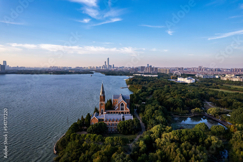 Aerial photography of natural scenery of Dushu Lake in Suzhou