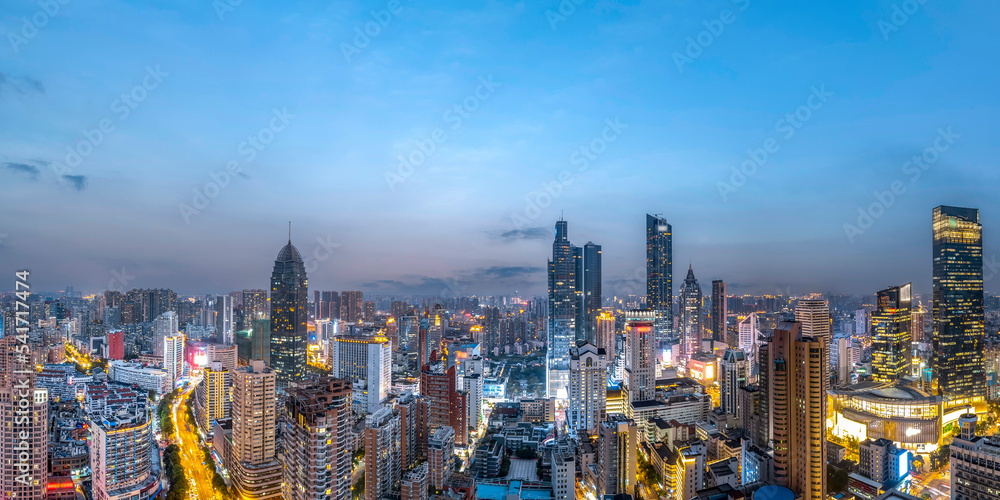 Aerial photography Wuxi city buildings skyline night view