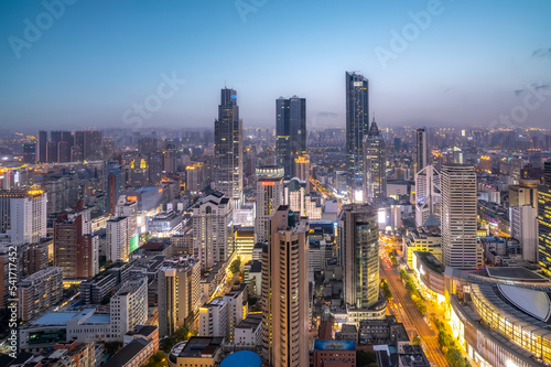 Aerial photography Wuxi city buildings skyline night view