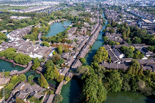 Scenery of ancient buildings on both sides of the river in Wuzhen, China