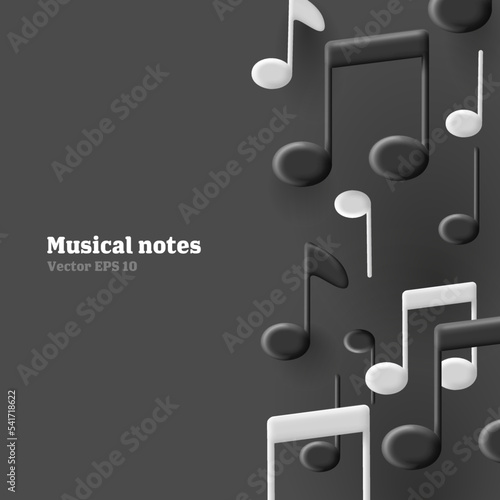 3d music sound notes black and white composition, decoration