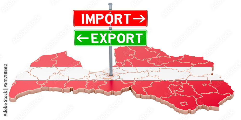 Import and export in Latvia concept, 3D rendering - obrazy, fototapety, plakaty 