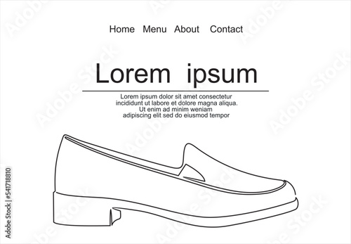 moccasin isolated on a white background. Concept of comfort shoes in modern casual style. Side view. Vector illustration-Continuous one line drawing.