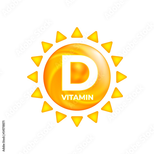 Vitamin D in sun icon, supplement and nutrition source, UV elements. Vector