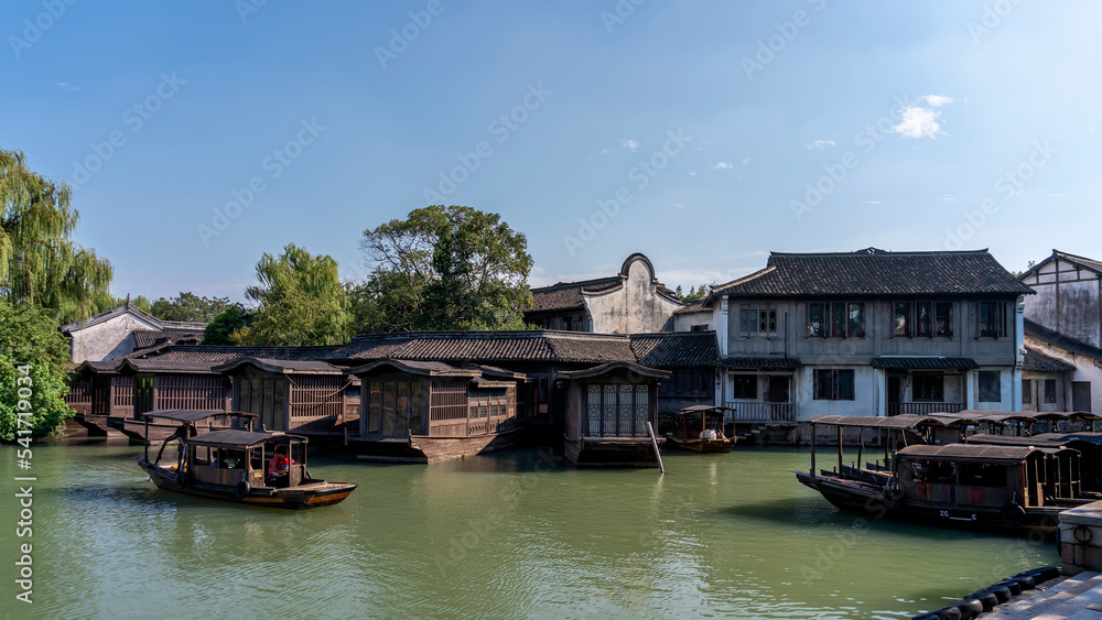 Close-up view of street scene in Wuzhen, China