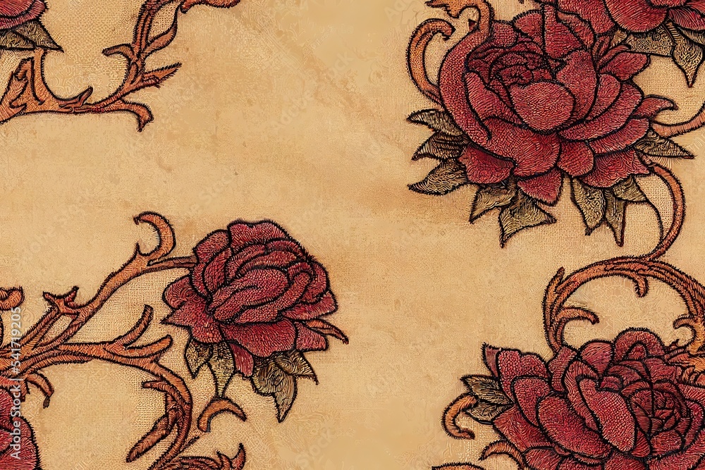 Embroidery griffins and red roses, pink peonies seamless pattern ...