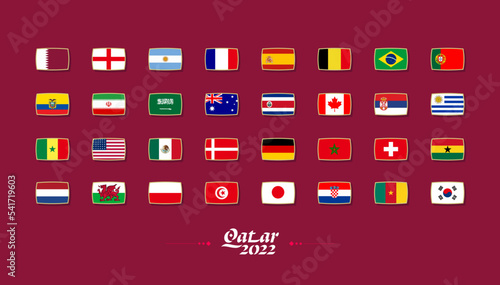 Flags of countries participating to the international soccer tournament in Qatar. vector