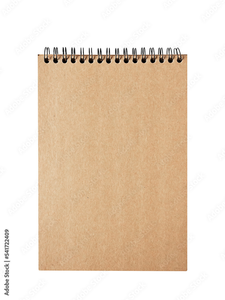 empty spiral notepad made of brown craft paper on a white background. template for design, space for text empty spiral notepad made of brown craft paper on a white background. template for design, space for text