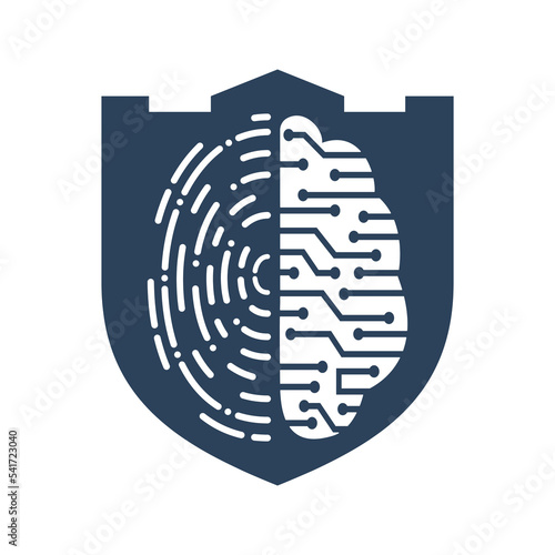Vector Logo Icon With Brain And Fingerprint. Digital brain plus fingerprint vector template design.