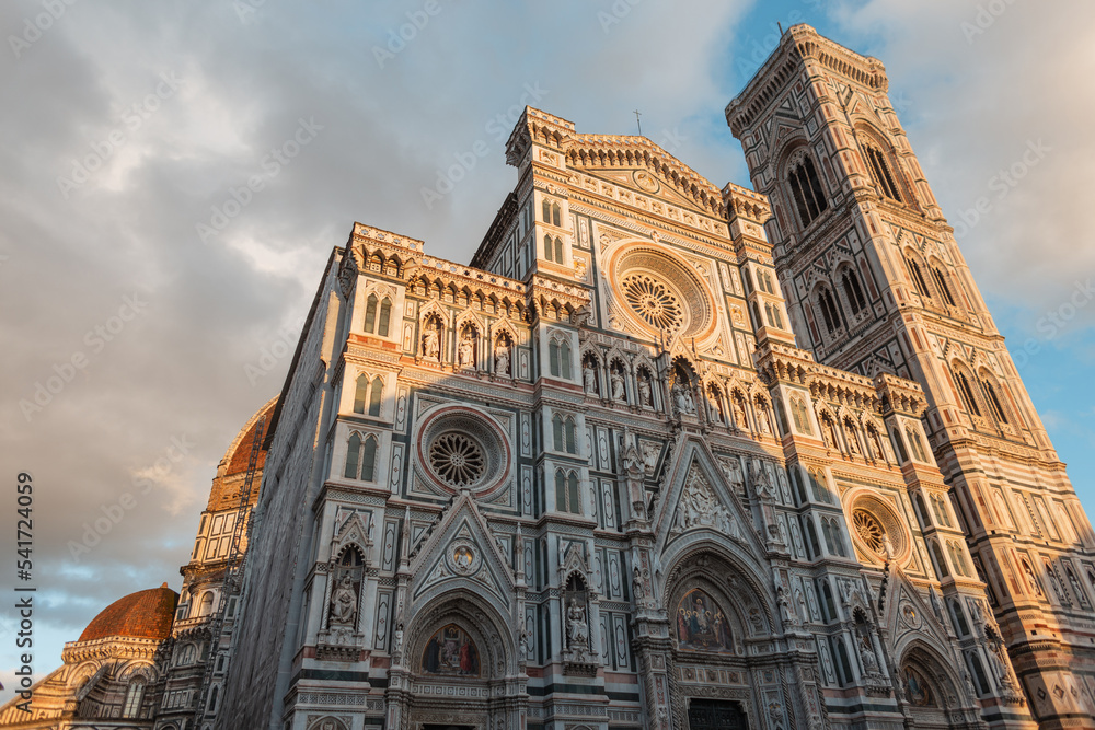 Amazing beautiful Gothic cathedral architecture at sunset in Florence, Italy