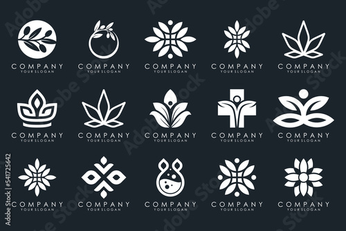 creative leaf and olive oil logo design icon set.