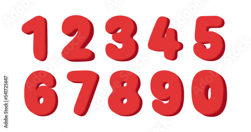 Red rounded numbers typo set, isolated 3d letters