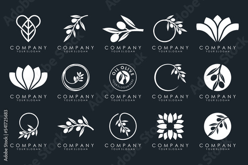 creative leaf and olive oil logo design icon set.