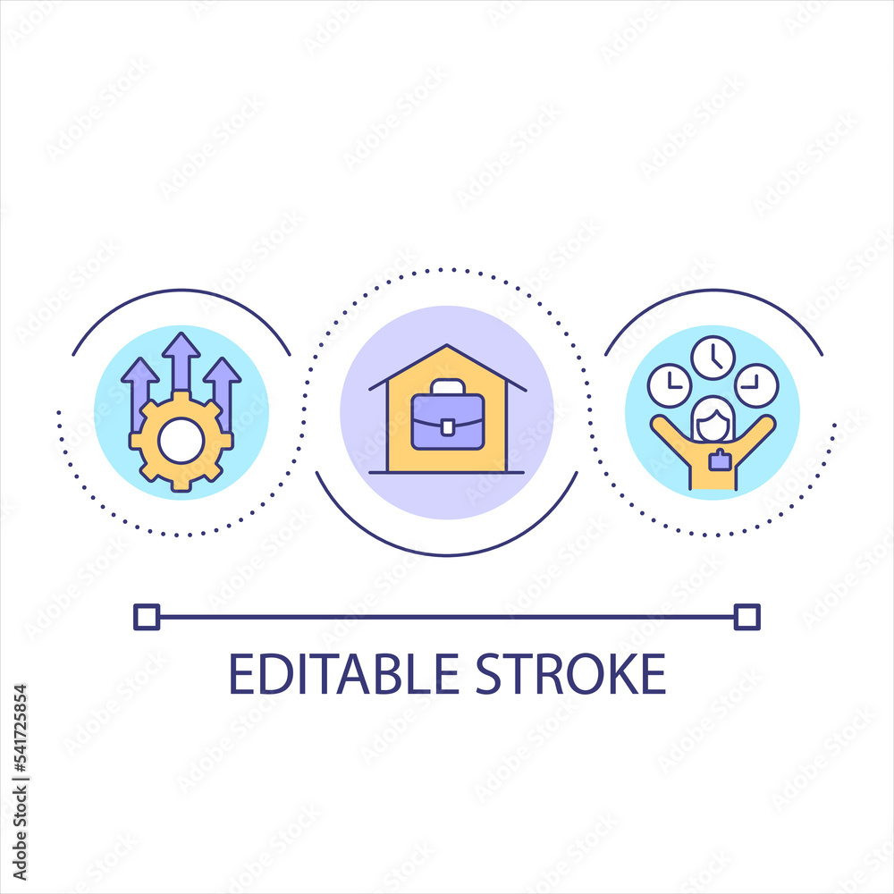 Remote work loop concept icon. Hybrid workplace culture. Asynchronous worktime. Performance management abstract idea thin line illustration. Isolated outline drawing. Editable stroke. Arial font used