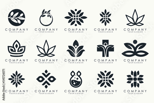 creative leaf and olive oil logo design icon set.