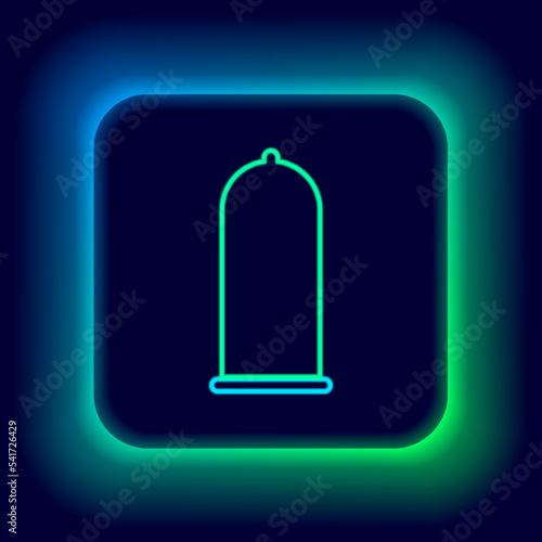 Glowing neon line Condom safe sex icon isolated on black background. Safe love symbol. Contraceptive method for male. Colorful outline concept. Vector