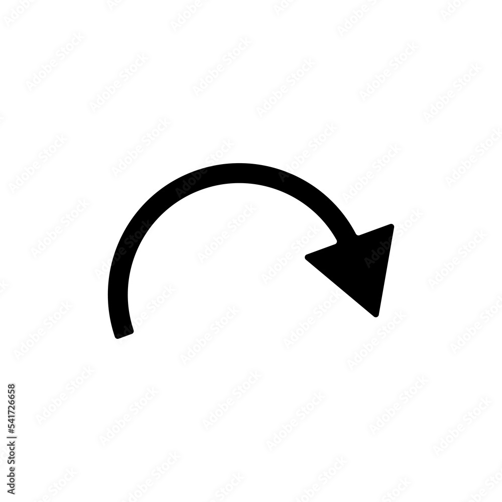 Right side curved arrow vector sign isolated white background Right side curved arrow vector sign isolated white background