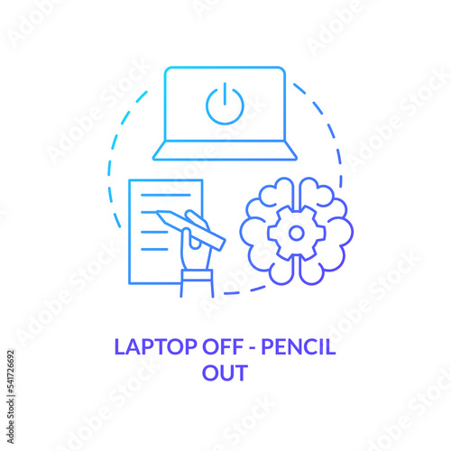 Note taking technique blue gradient concept icon. Improve brain work. Hand writing boost memorization abstract idea thin line illustration. Isolated outline drawing. Myriad Pro-Bold font used