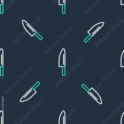 Line Knife icon isolated seamless pattern on black background. Cutlery symbol. Vector