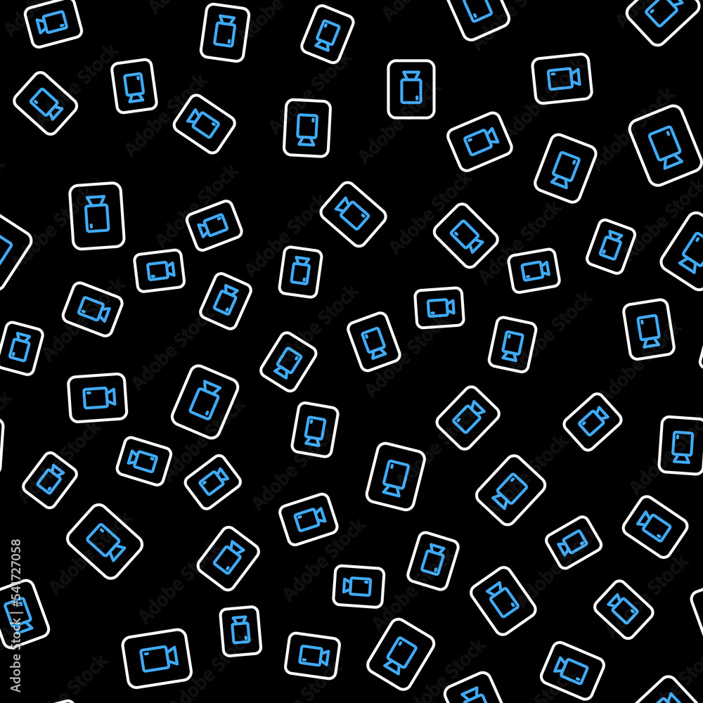 Line Play video button icon isolated seamless pattern on black background. Film strip sign. Vector Line Play video button icon isolated seamless pattern on black background. Film strip sign. Vector