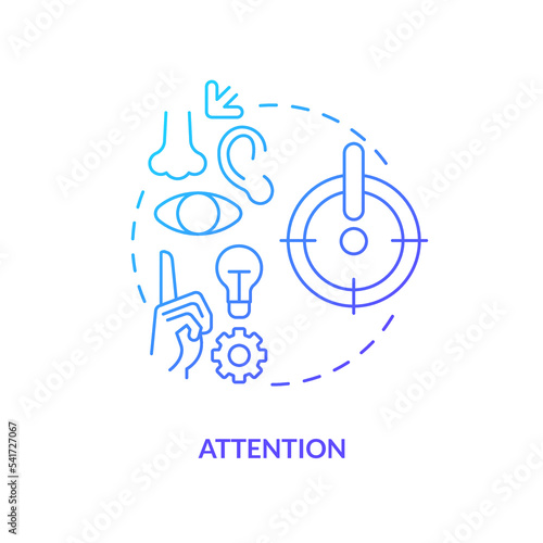 Pay attention on ideas blue gradient concept icon. Focus on insights. Brain memorization process. Learn things abstract idea thin line illustration. Isolated outline drawing. Myriad Pro-Bold font used