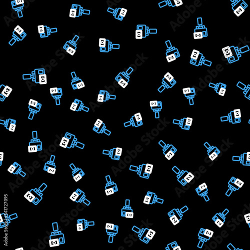 Line Action extreme camera icon isolated seamless pattern on black background. Video camera equipment for filming extreme sports. Vector