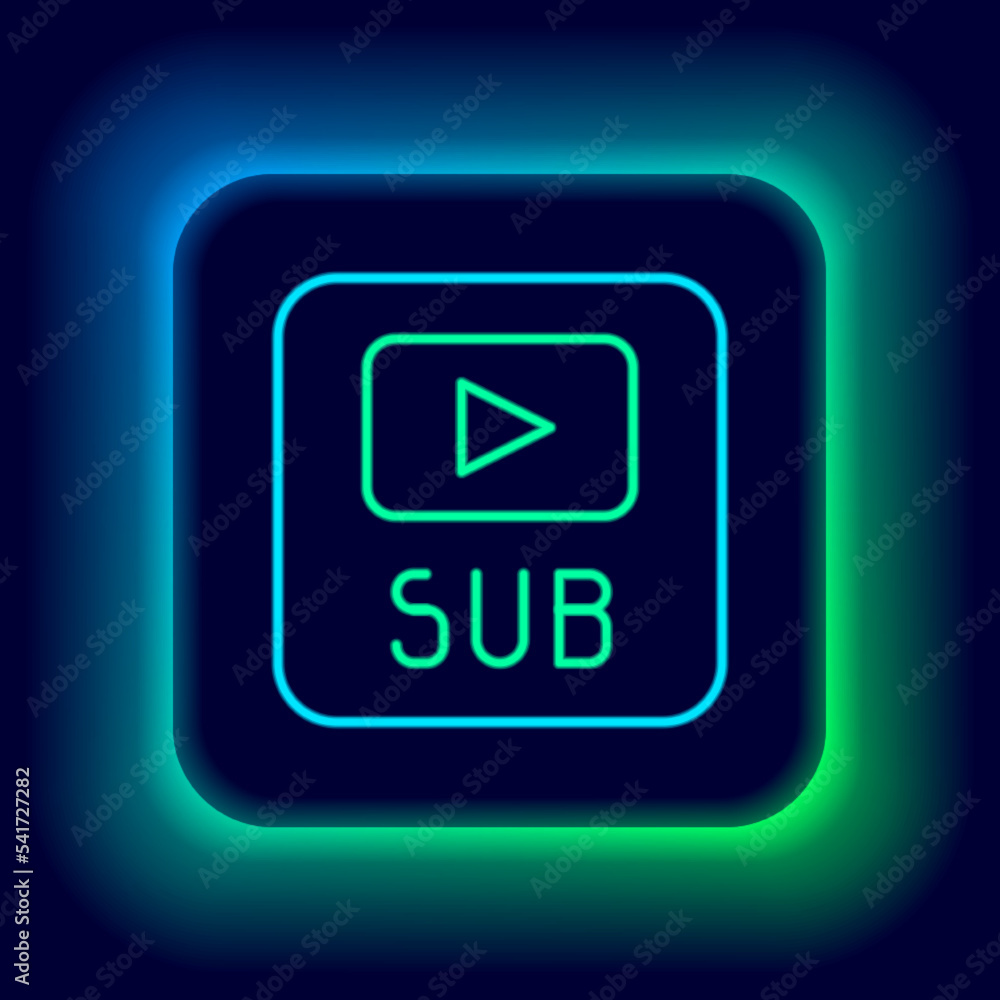 Glowing neon line Video with subtitles icon isolated on black background. Colorful outline concept. Vector Glowing neon line Video with subtitles icon isolated on black background. Colorful outline concept. Vector