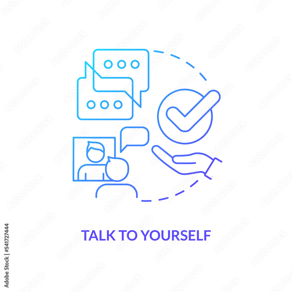 Speak information aloud blue gradient concept icon. Effective memory trick. Memorization tip. Talk to yourself abstract idea thin line illustration. Isolated outline drawing. Myriad Pro-Bold font used Speak information aloud blue gradient concept icon. Effective memory trick. Memorization tip. Talk to yourself abstract idea thin line illustration. Isolated outline drawing. Myriad Pro-Bold font used
