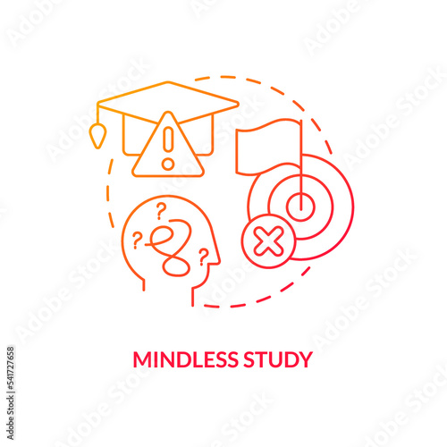 Mindless study red gradient concept icon. Ineffective memorize tip. Aimless learning. Purposeless education abstract idea thin line illustration. Isolated outline drawing. Myriad Pro-Bold font used
