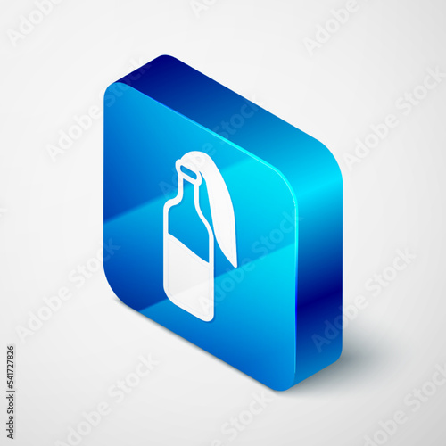 Isometric Cocktail molotov icon isolated on grey background. Blue square button. Vector