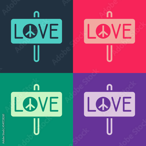 Pop art Peace icon isolated on color background. Hippie symbol of peace. Vector