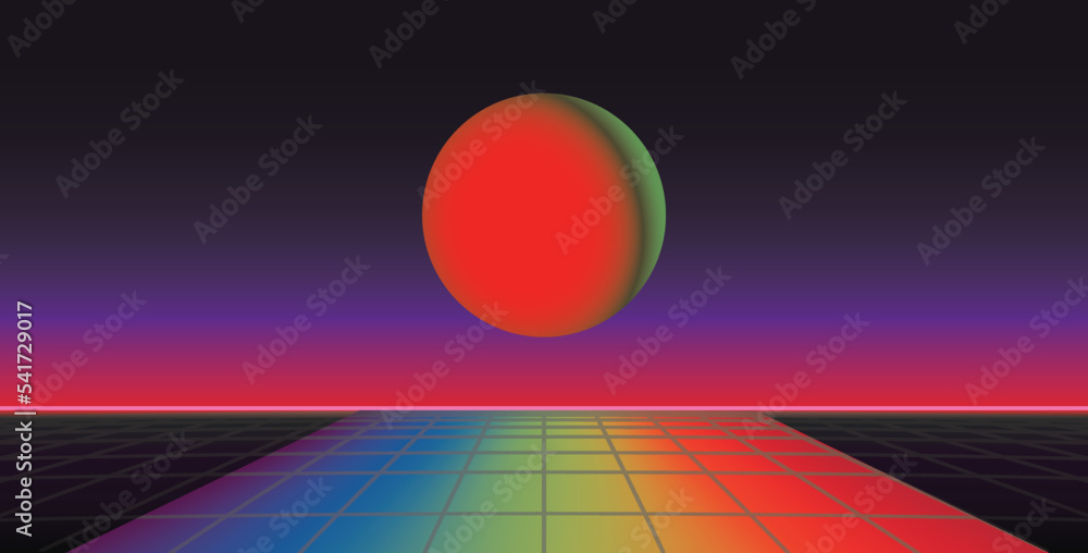 1980's neon sci fi landscape. Retrowave, synthwave vector background ...