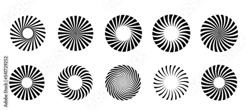 Sunburst radial stripes vector icon set. Circle sunburst Spiral symbols