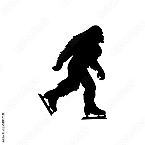 Christmas Yeti silhouette. Big Foot ice skating. Winter holidays template for home decoration, laser cut, crafting. Vector illustration