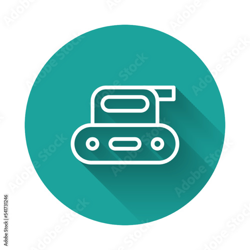 White line Electric planer tool icon isolated with long shadow background. Green circle button. Vector