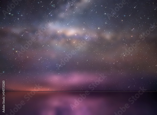 Fototapeta Naklejka Na Ścianę i Meble -    night  starry sky  and moon at sea lilac blue nebula cosmic milky way Aurora   seascape