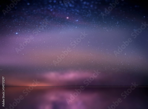   night  starry sky  and moon at sea lilac blue nebula cosmic milky way Aurora   seascape