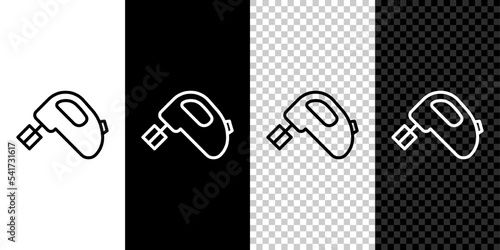 Set line Electric mixer icon isolated on black and white, transparent background. Kitchen blender. Vector