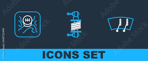 Set line Windscreen wiper, Gear shifter and Shock absorber icon. Vector