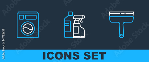 Set line Rubber cleaner for windows, Washer and Bottles cleaning agent icon. Vector