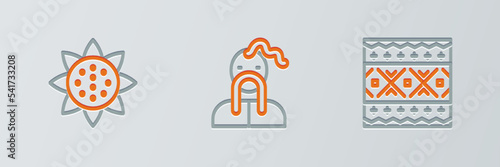 Set line Ukrainian ethnic pattern, Sunflower and cossack icon. Vector