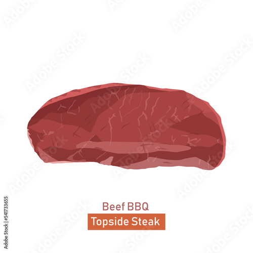 Flat vector of Beef bbq topside steak. Fresh beef slab isolated on white background. Protein food for diet