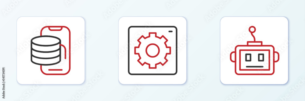 Set line Artificial intelligence robot, Cloud technology data transfer and Computer api interface icon. Vector Set line Artificial intelligence robot, Cloud technology data transfer and Computer api interface icon. Vector