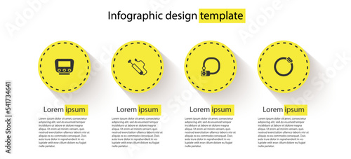 Set Bicycle speedometer, air pump, lock and brake disc. Business infographic template. Vector