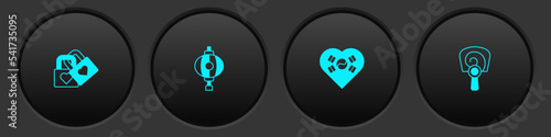 Set Lock with heart, Korean lantern, Love and hand fan icon. Vector