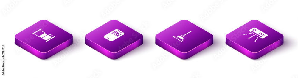 Set Isometric Bed, Mobile Apps, Handle broom and Air conditioner icon. Vector Set Isometric Bed, Mobile Apps, Handle broom and Air conditioner icon. Vector